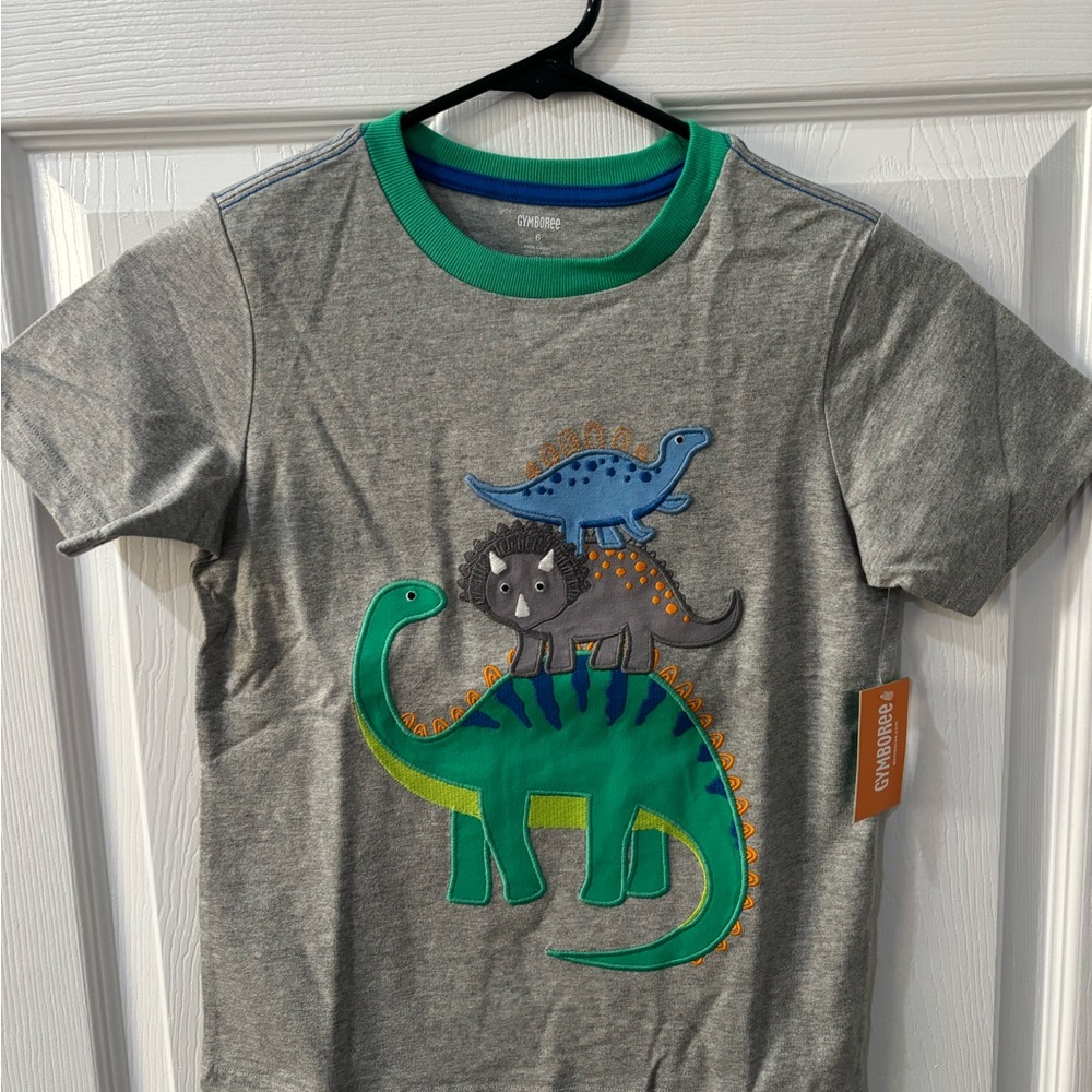 Gymboree Gray and Green Short Sleeve Tee with Dinosaur Design